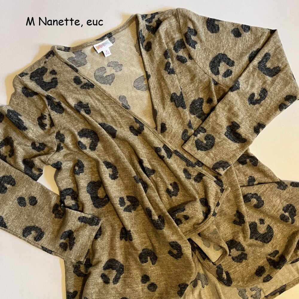 LuLaRoe Women's Cardigan in Tan with Black Leopard Print